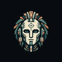 Angel’s neutral face, with copper and teal dreadlocks